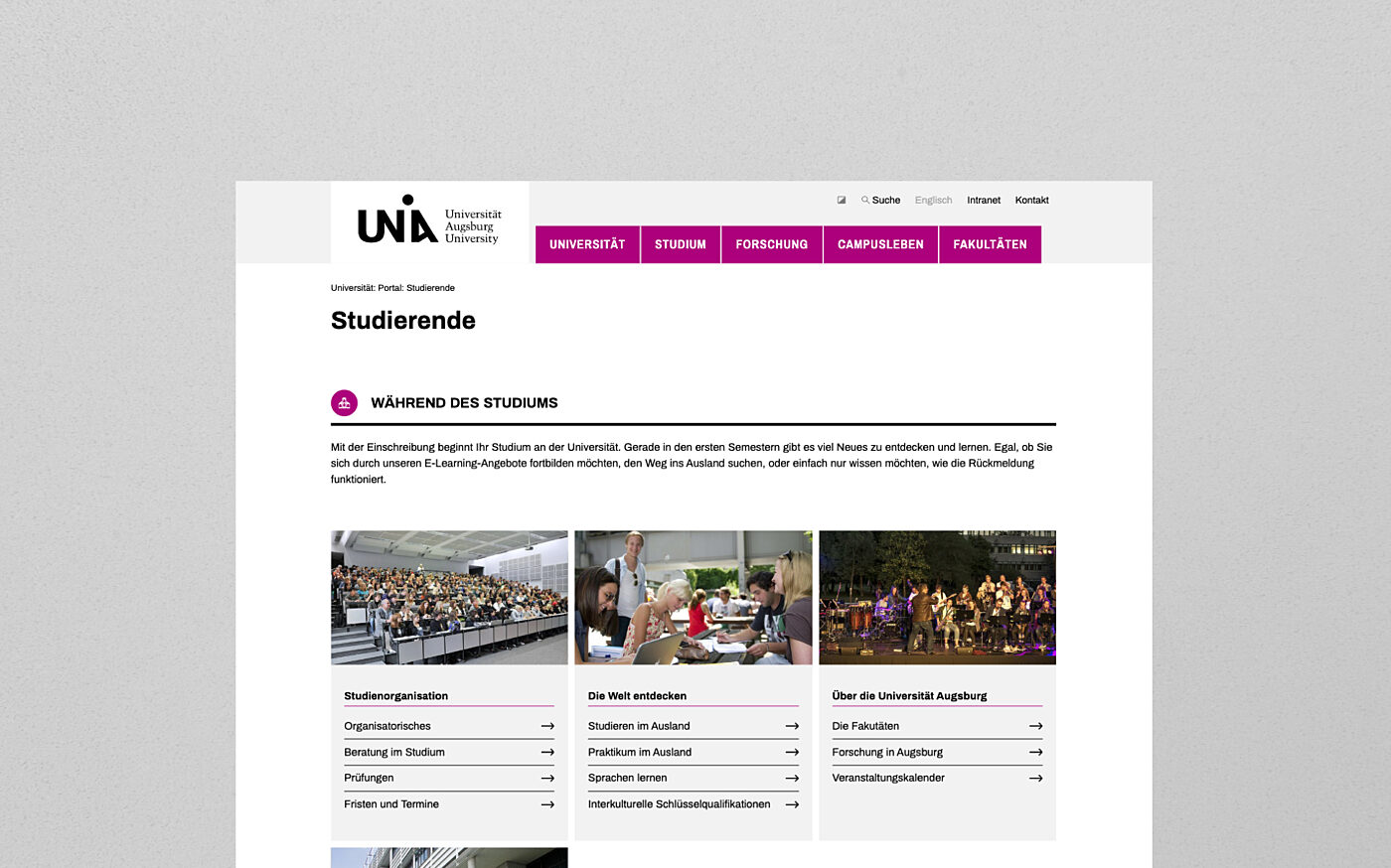 Universitaet augsburg website 04 landingpage